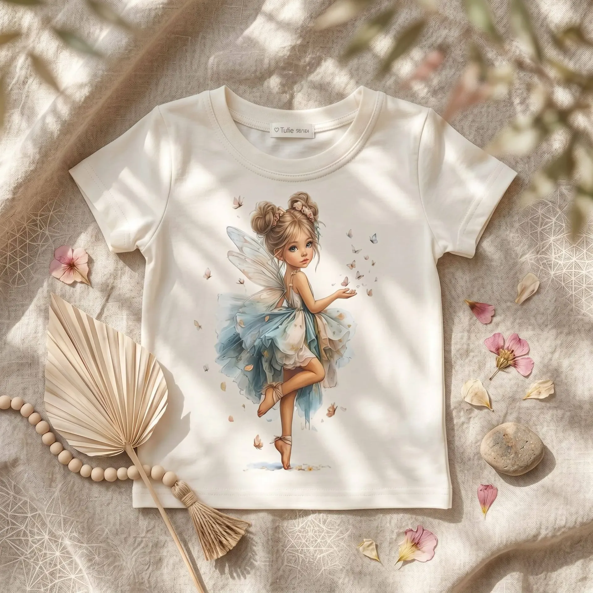 Dromerig meisjes T-shirt met fairy print – ecru