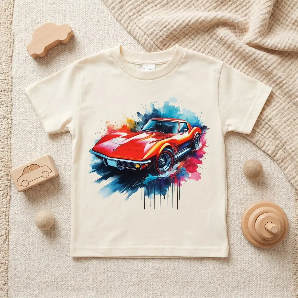 Chłopięcy T-shirt z nadrukiem samochodu