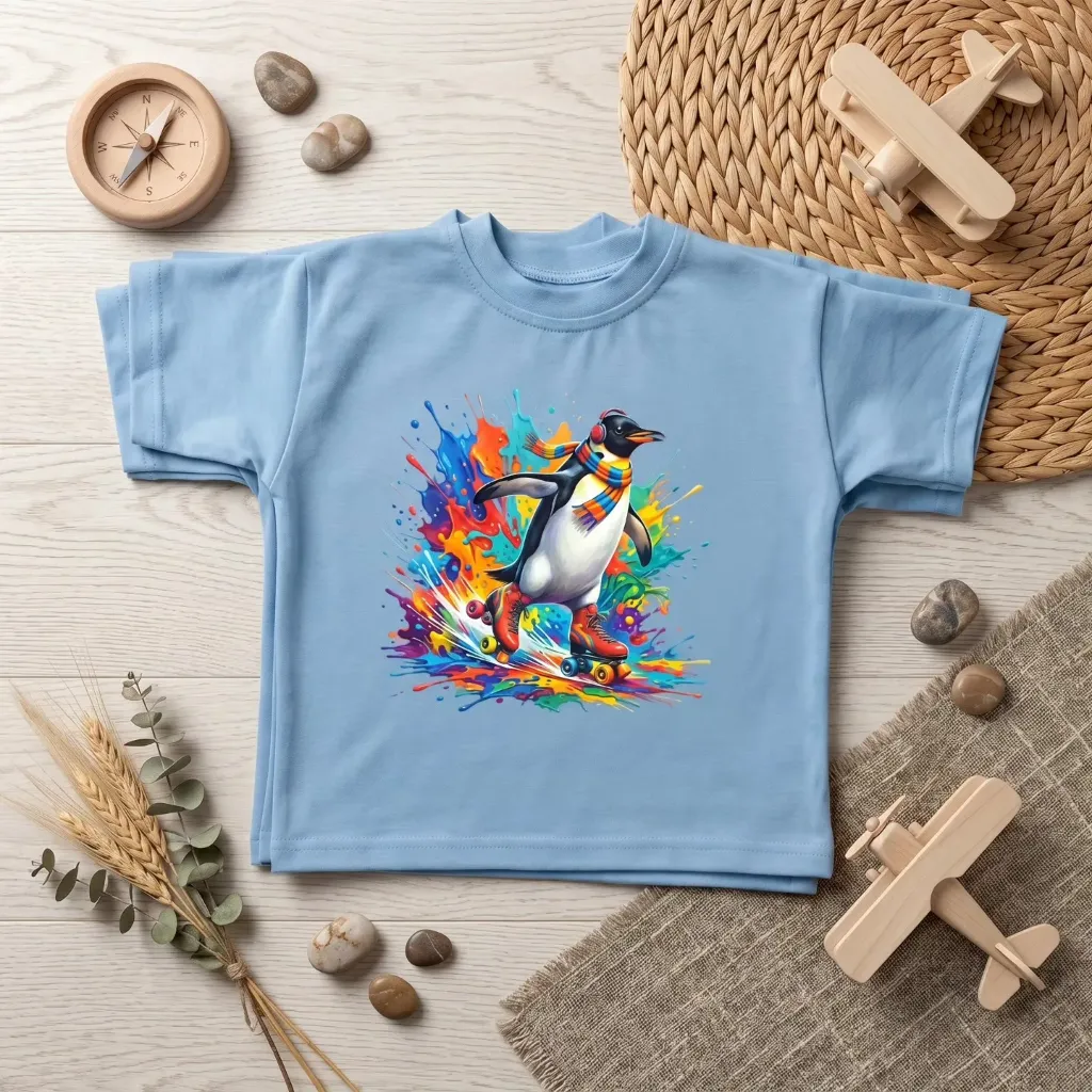 Chłopięcy T-shirt z nadrukiem pingwina (86/92)
