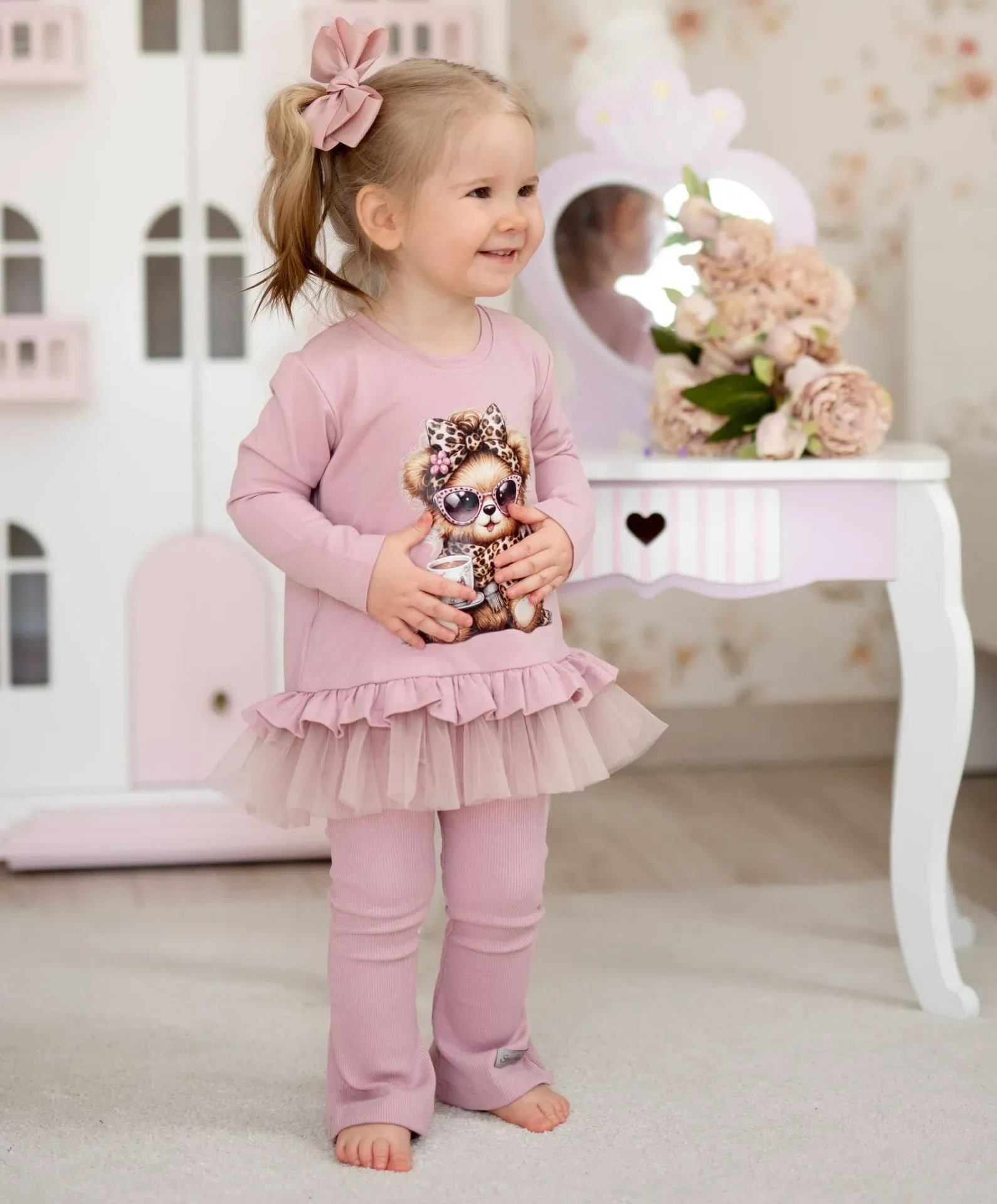 Girls 2-piece pink set with teddy print