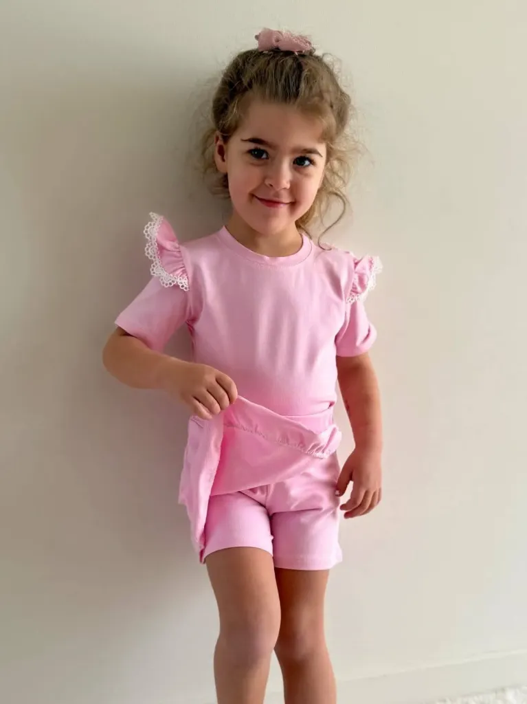 Girls pink T-shirt with ruffles