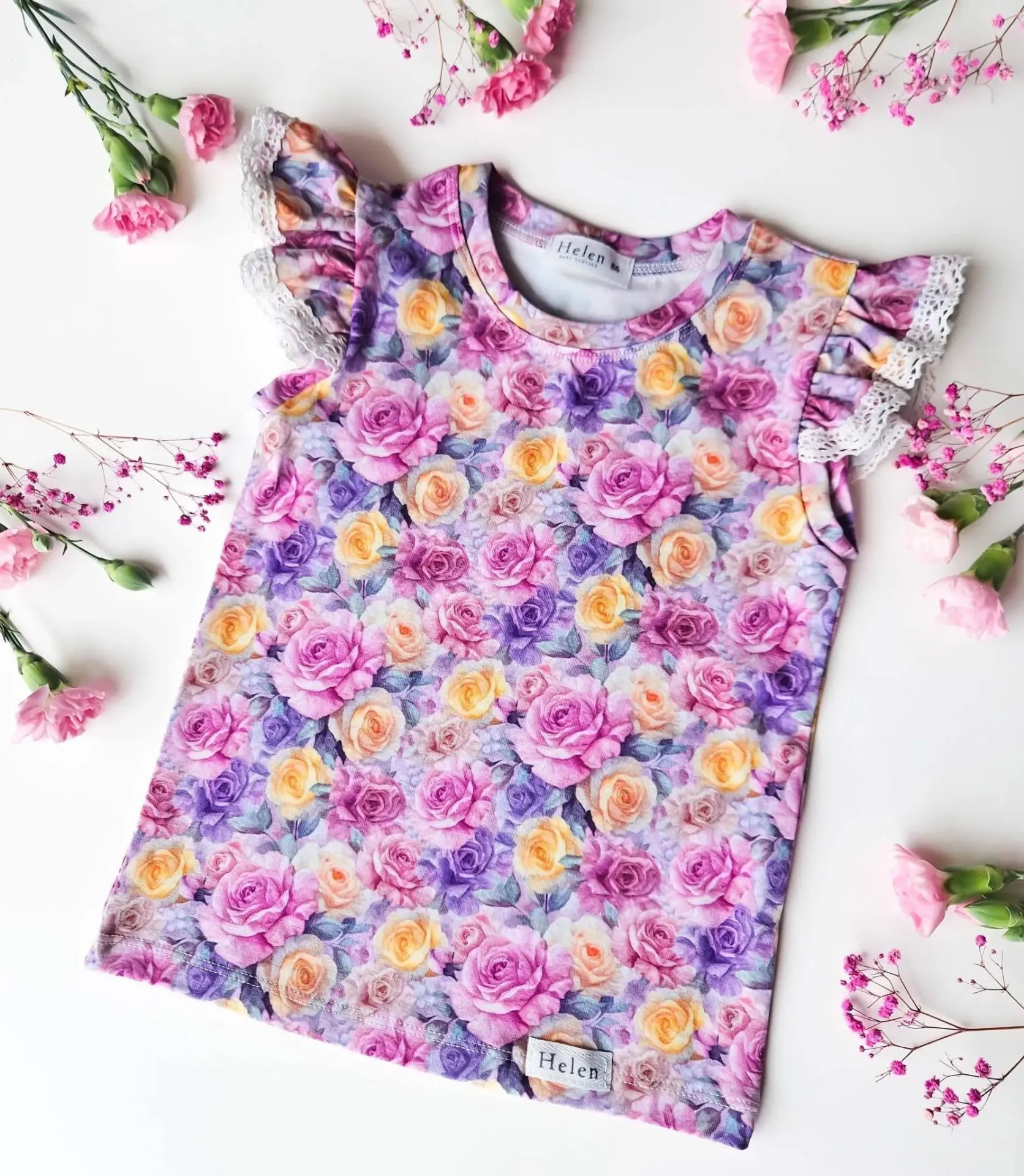 Girls T-shirt with floral print (86)