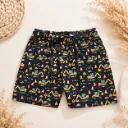 Boys Swim Shorts with Excavator Print and Storage Bag