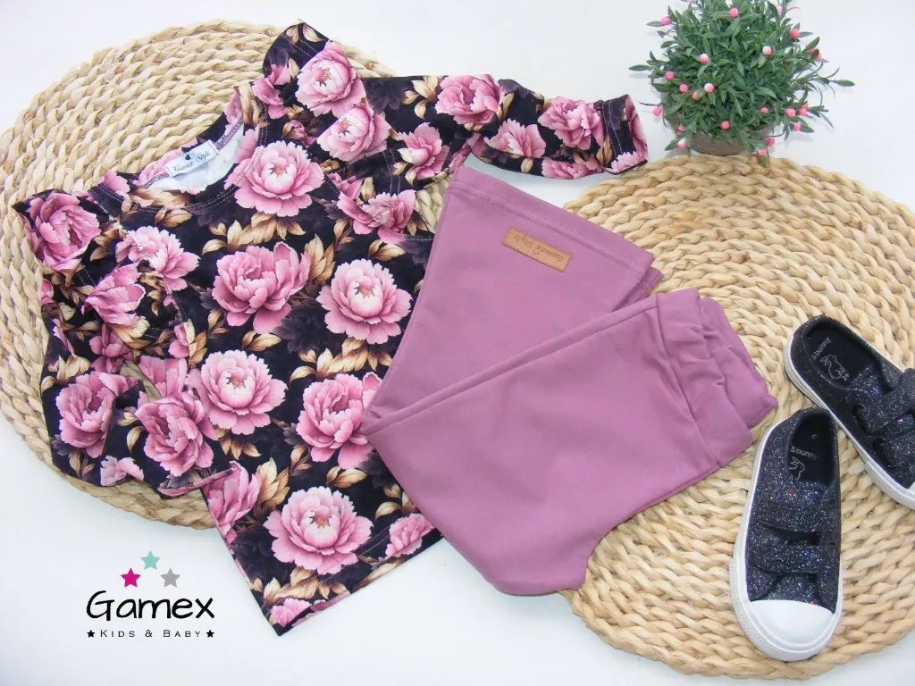 Meisjes set met bloemen  long sleeve en flare broek