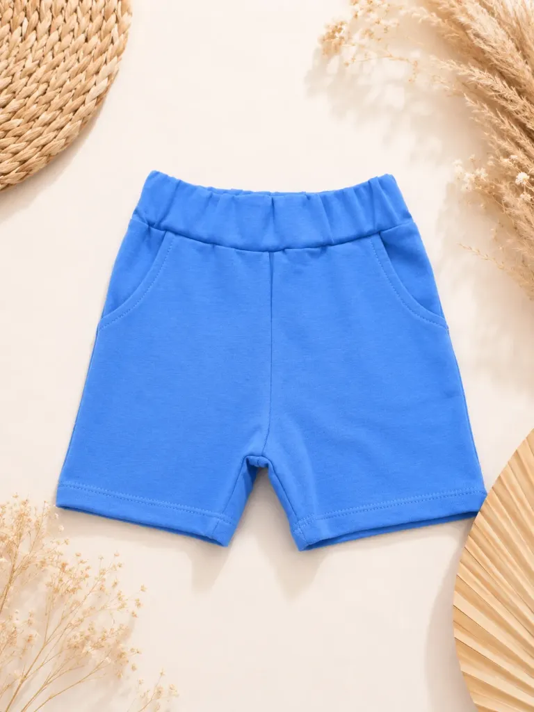 Blauwe kinder korte broek met zakken (92)