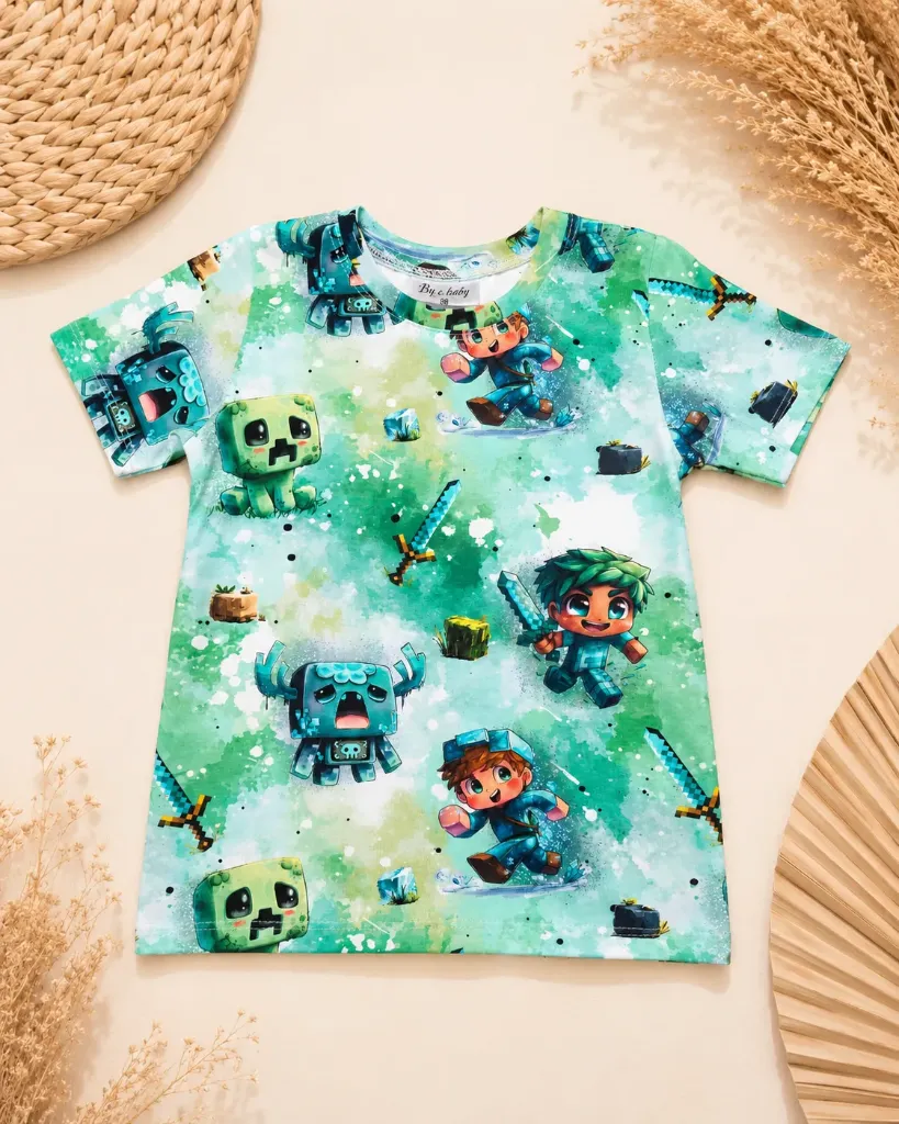 Zielony dziecięcy T-shirt z gamingowym nadrukiem (104)