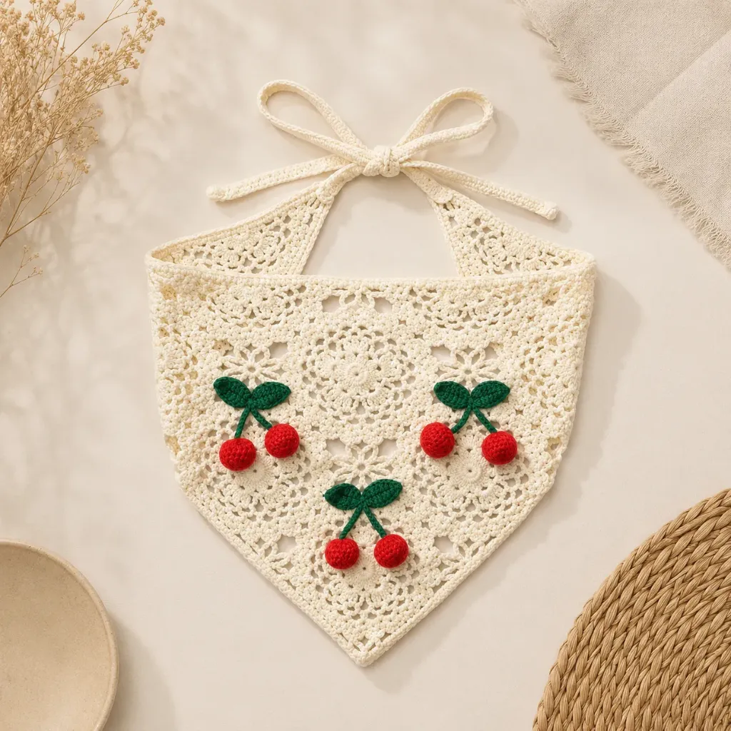 Gehaakte katoenen kinder bandana met kersen