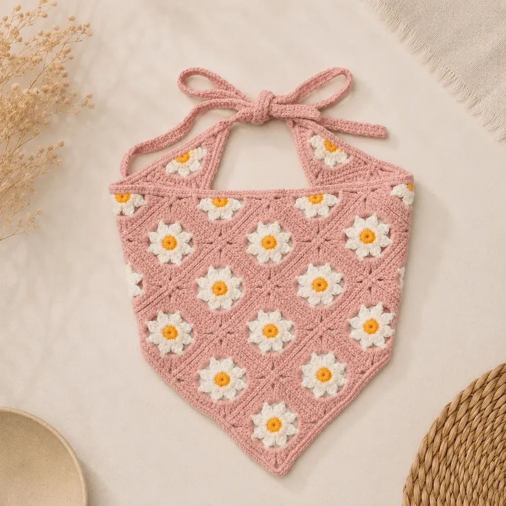 Gehaakte katoenen kinder bandana met bloemen