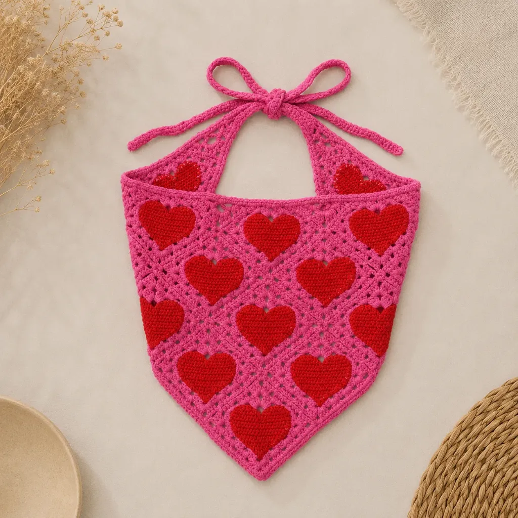 Gehaakte katoenen kinder bandana met hartjes