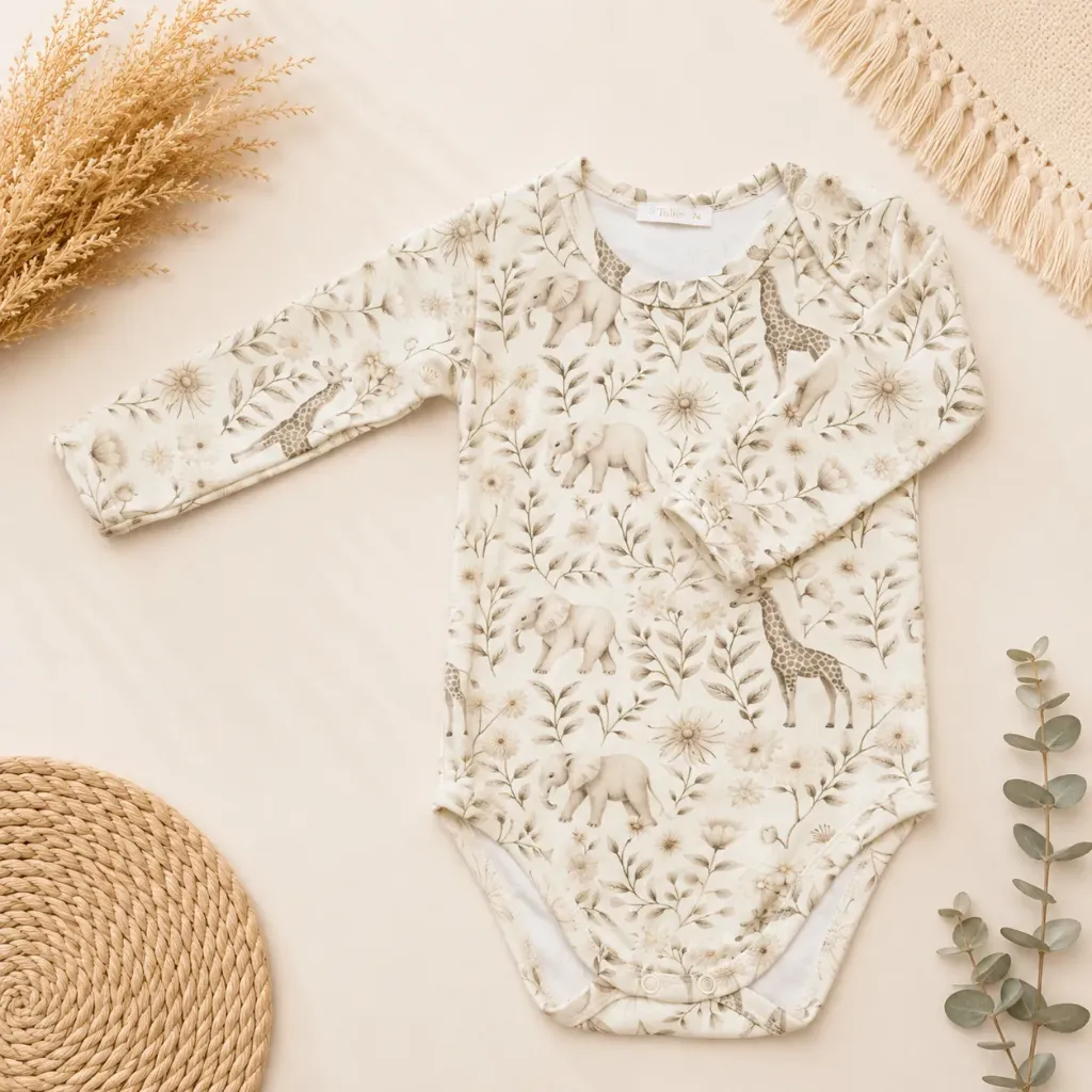 Baby long sleeve bodysuit with jungle animals print
