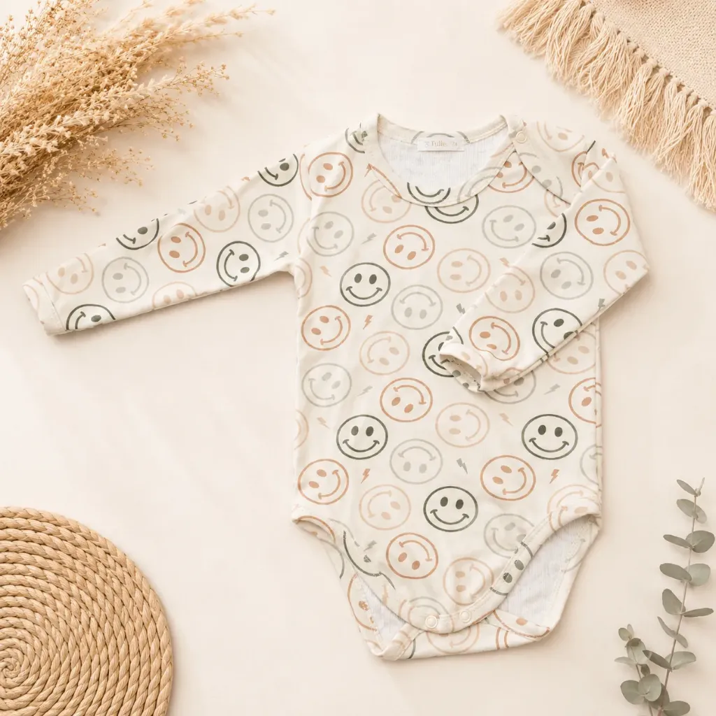 Baby rompertje met smiley print – lange mouw