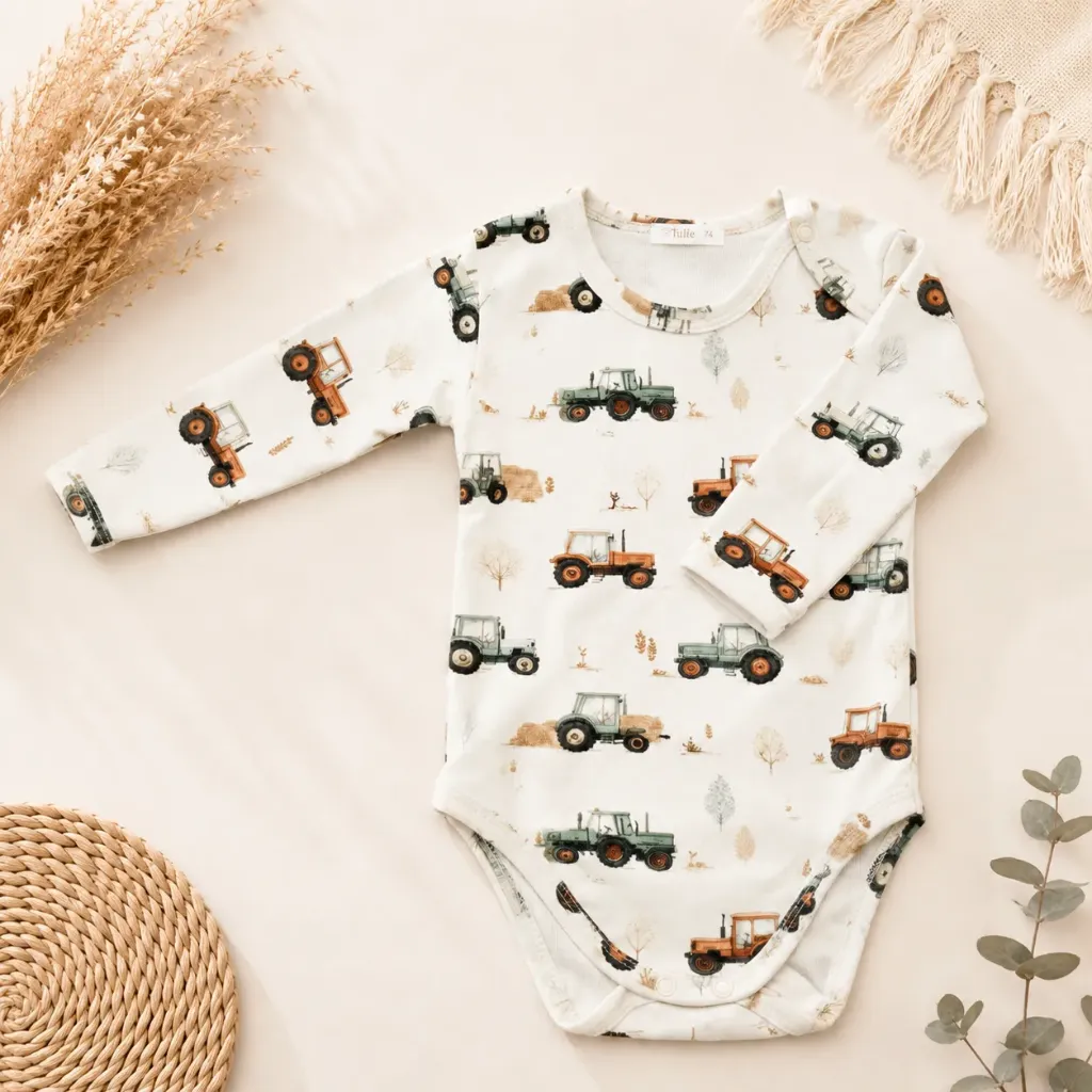 Baby long sleeve bodysuit with tractor print (56)