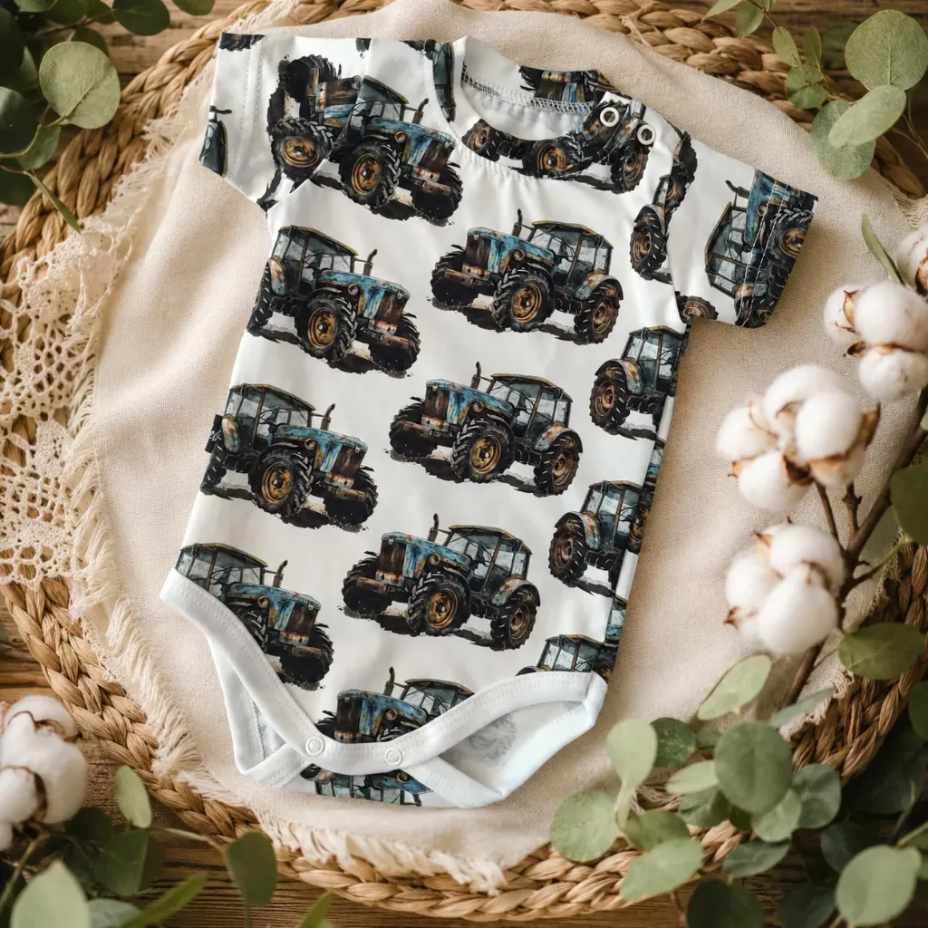 Baby romper with tractor print (74)