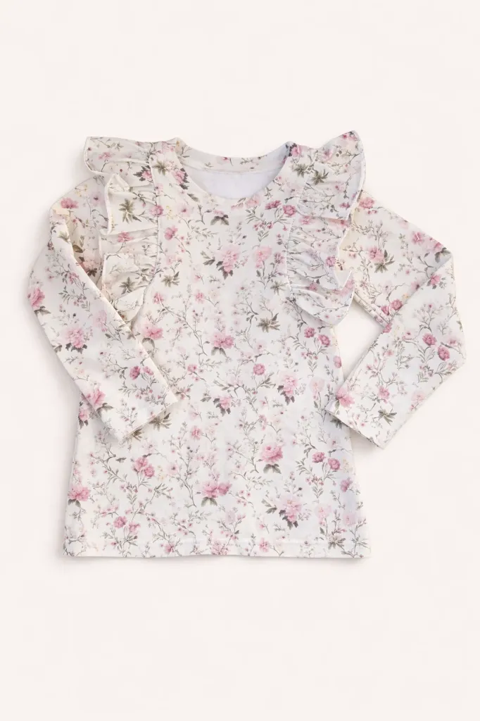 Meisjes Longsleeve met Roze Bloemen Print (92)