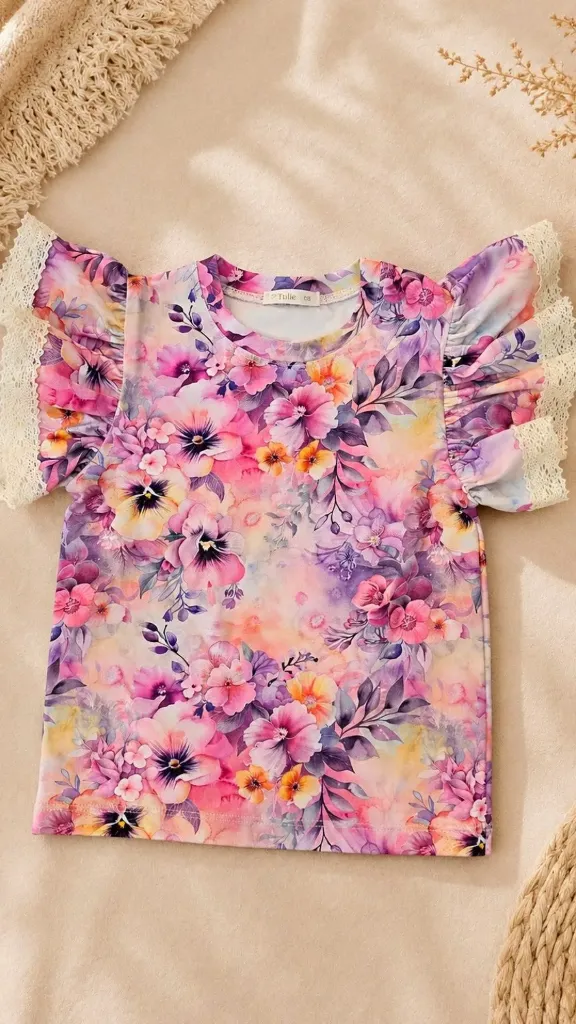 Meisjesblouse met Bloemenprint en Kant