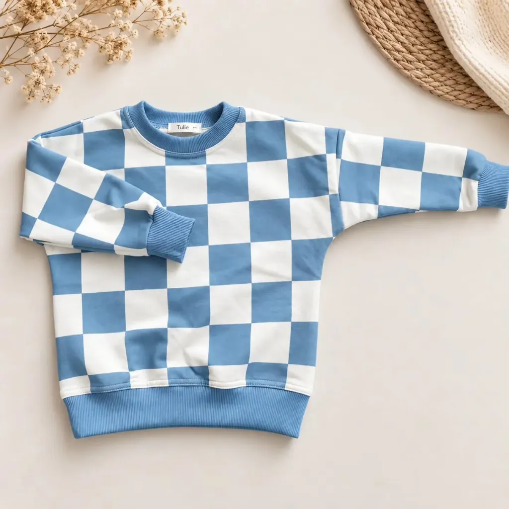 Kinder Sweater Blauw met Dambordpatroon