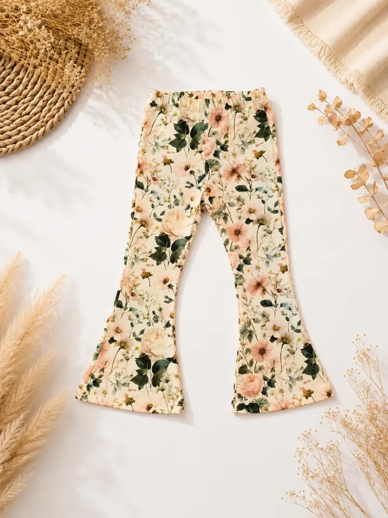 Girls flared pants with floral print