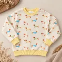 Cream Kids Sweater with Dachshund Print and Yellow Trim