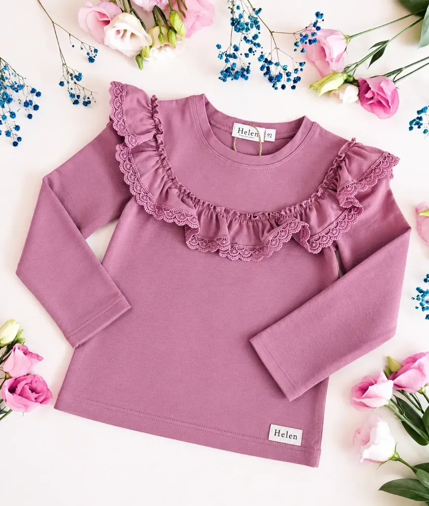 Helen Girls Long Sleeve Ruffle & Lace Top
