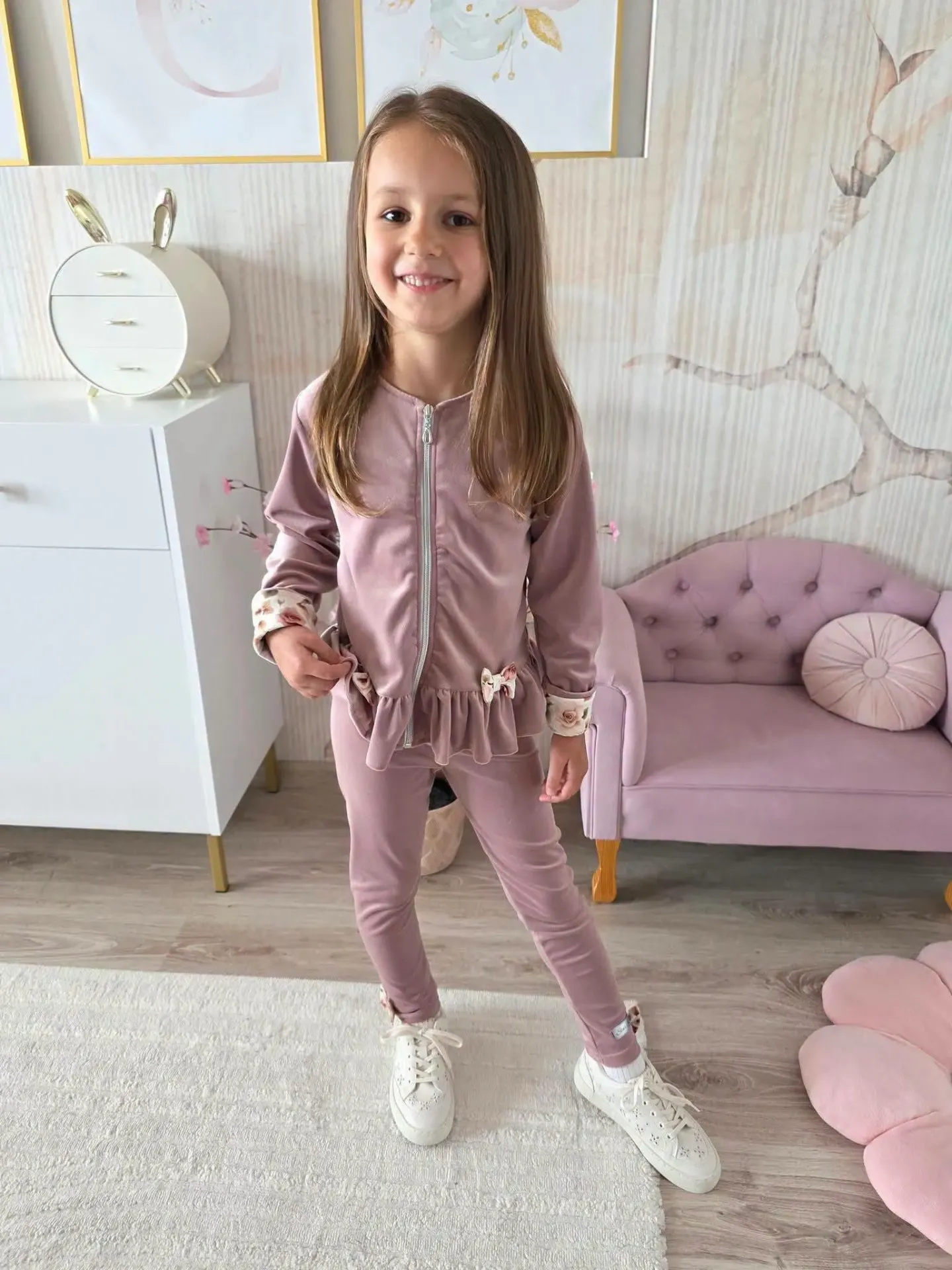 Meisjes Velours Set – Vest met Ruches & Legging,