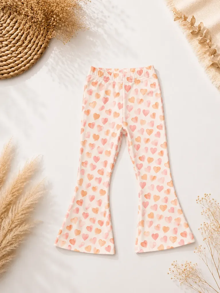 Girls flared pants with heart print