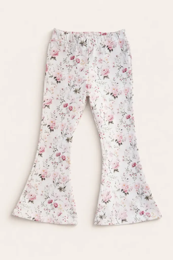 Meisjes Flared Broek met Roze Bloemen Print
