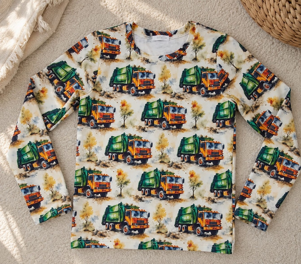 Kids Long Sleeve Shirt with Garbage Trucks