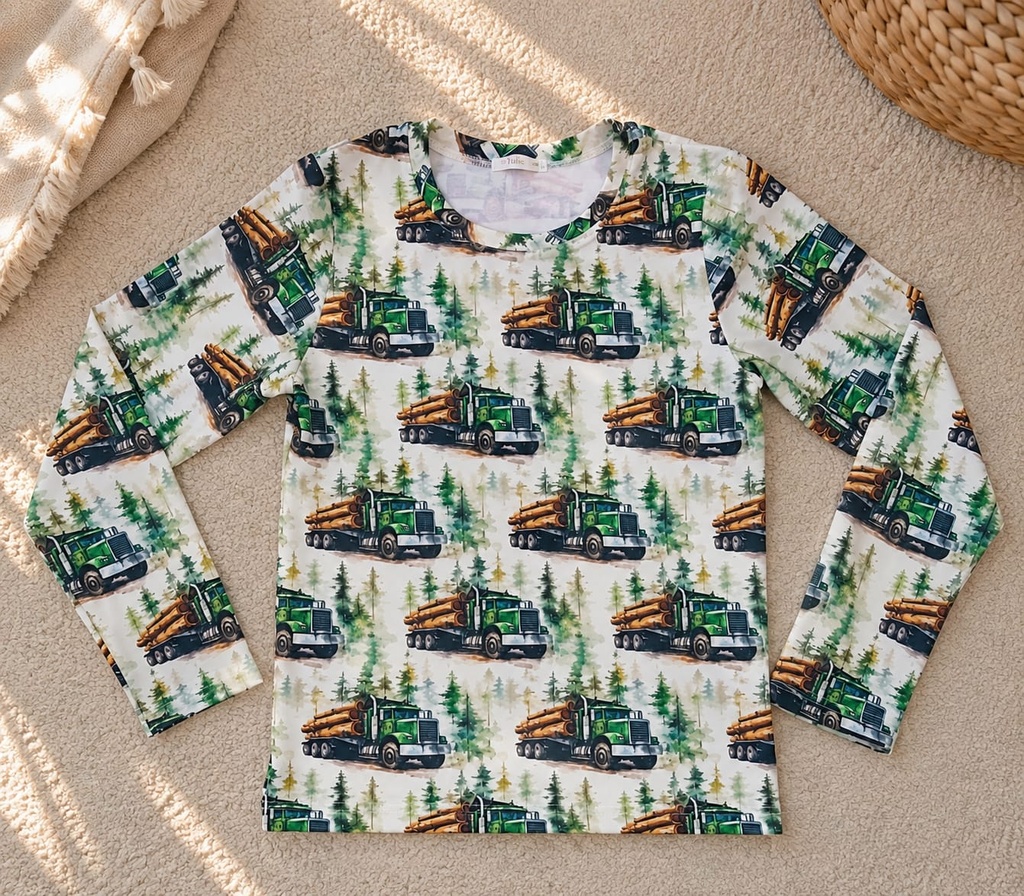 Kinder Longsleeve met Houttransport Vrachtwagens