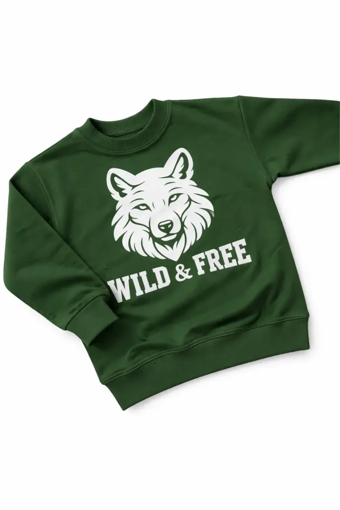 Groene Kindersweater met Wolfprint – Wild & Free