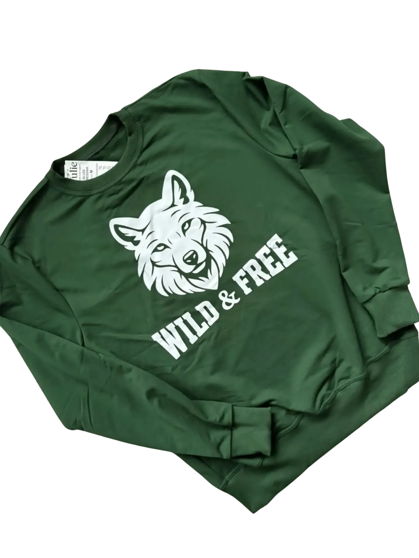 Zielona bluza dla dorosłych z wilkiem – Wild & Free (M)