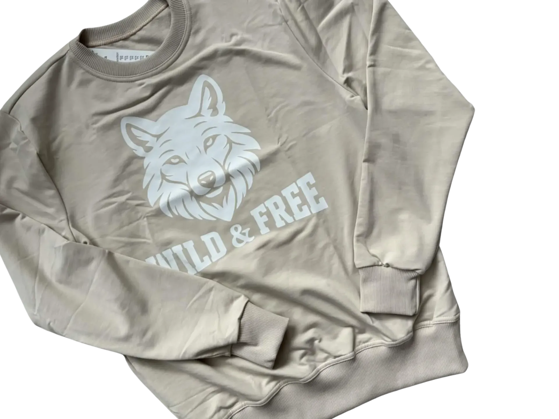Beige Sweater for Adults with Wolf Print – Wild & Free