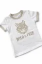 Biała koszulka dziecięca z beżowym wilkiem – Wild & Free