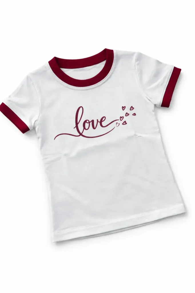 White kids T-shirt with red Love and heart print