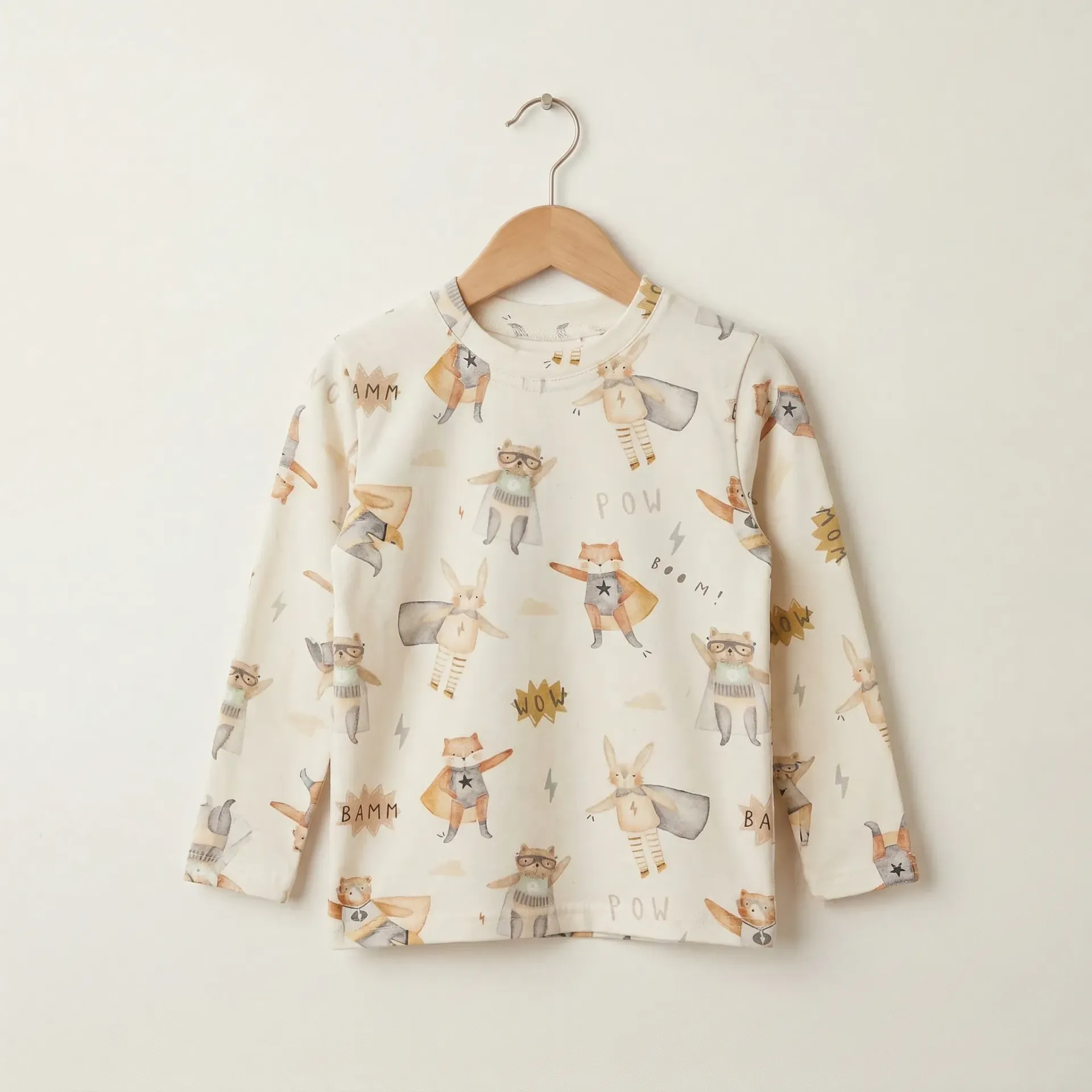 Beige Kinder Longsleeve met Superhelden Print (86)