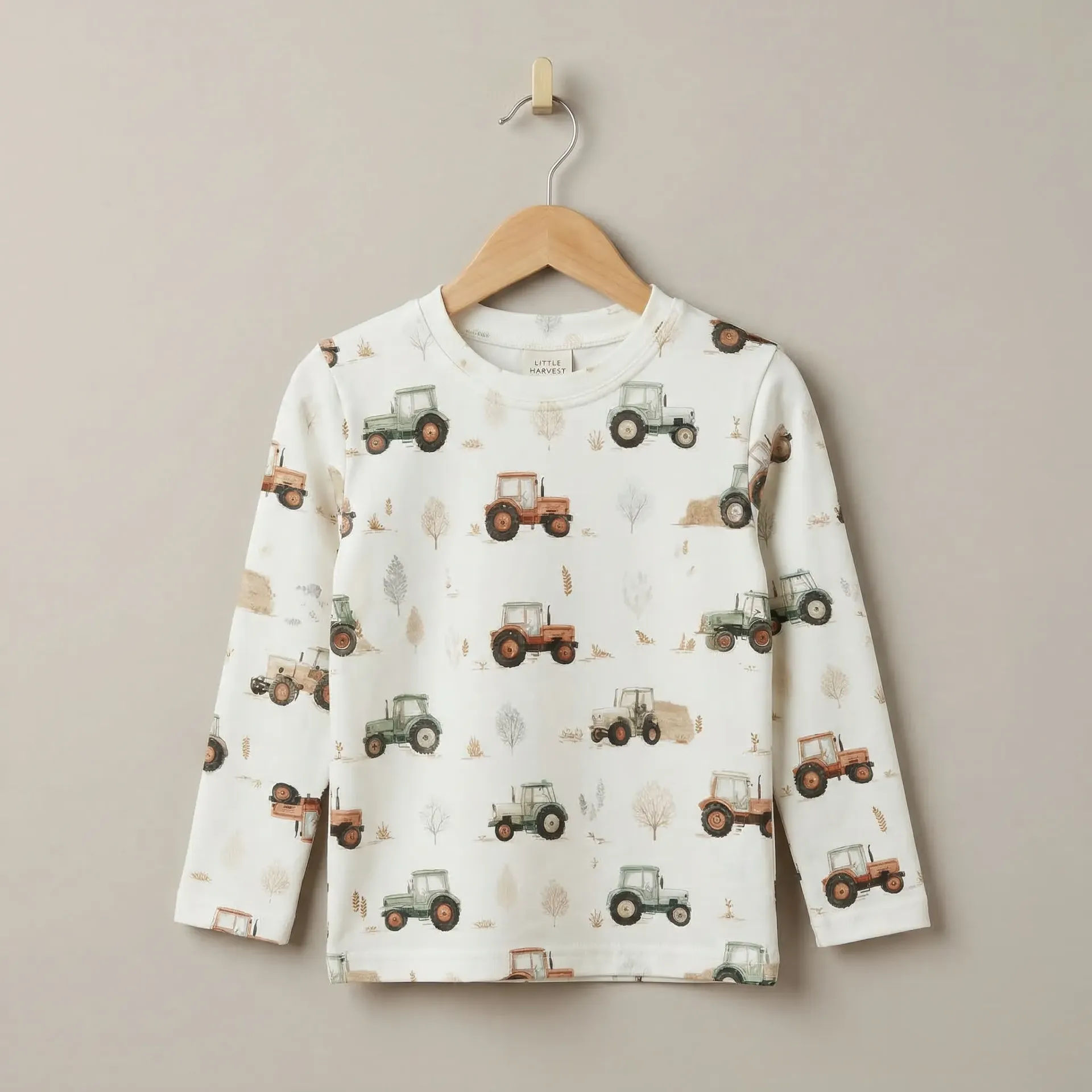 Beige Kinder Longsleeve met Tractor Print