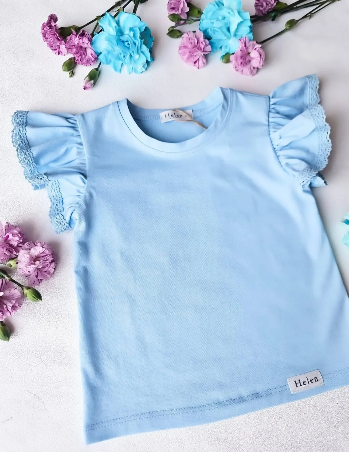 Dziewczęce T-shirt z falbanami na rękawach