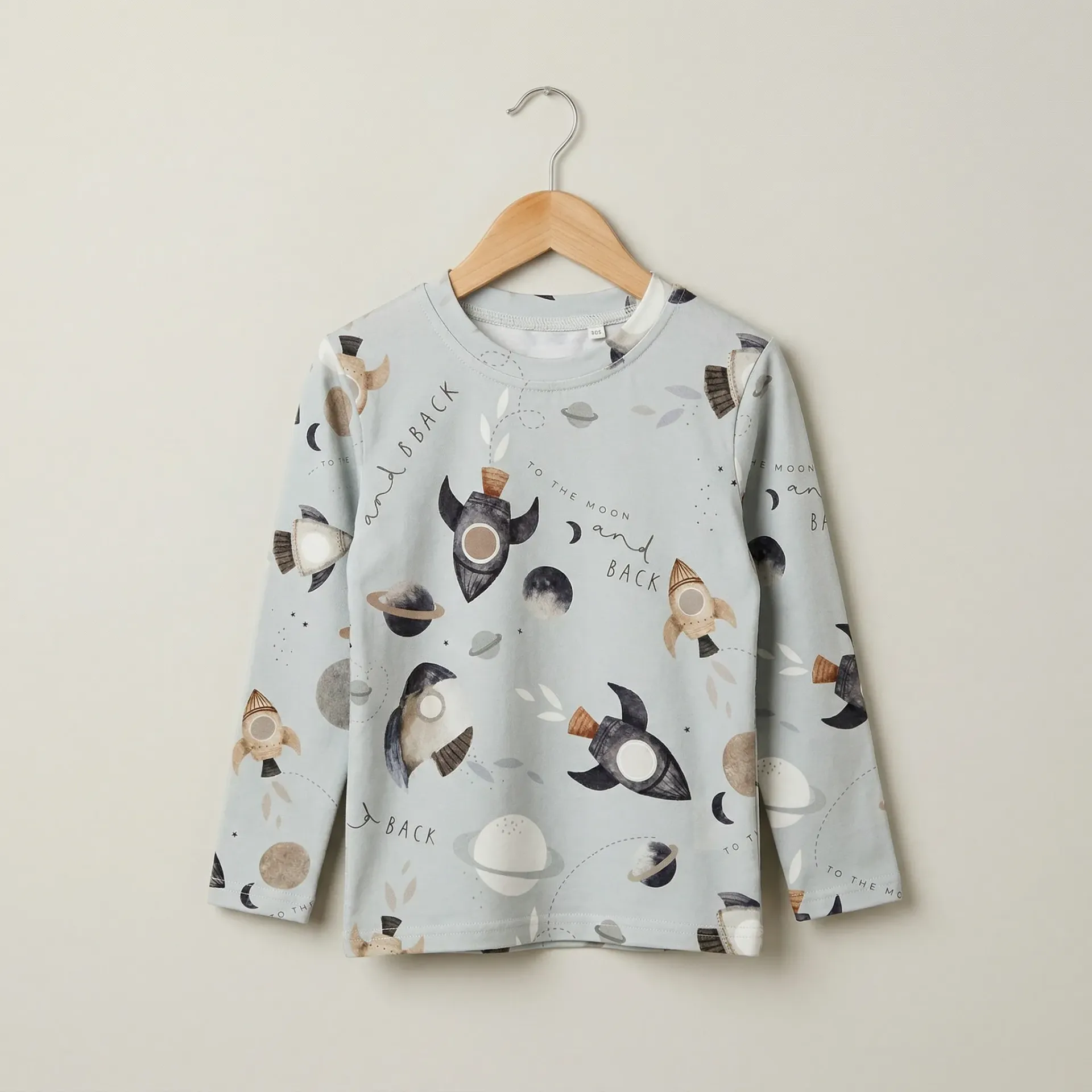 Kinder longsleeve met ruimteprint – lichtblauw