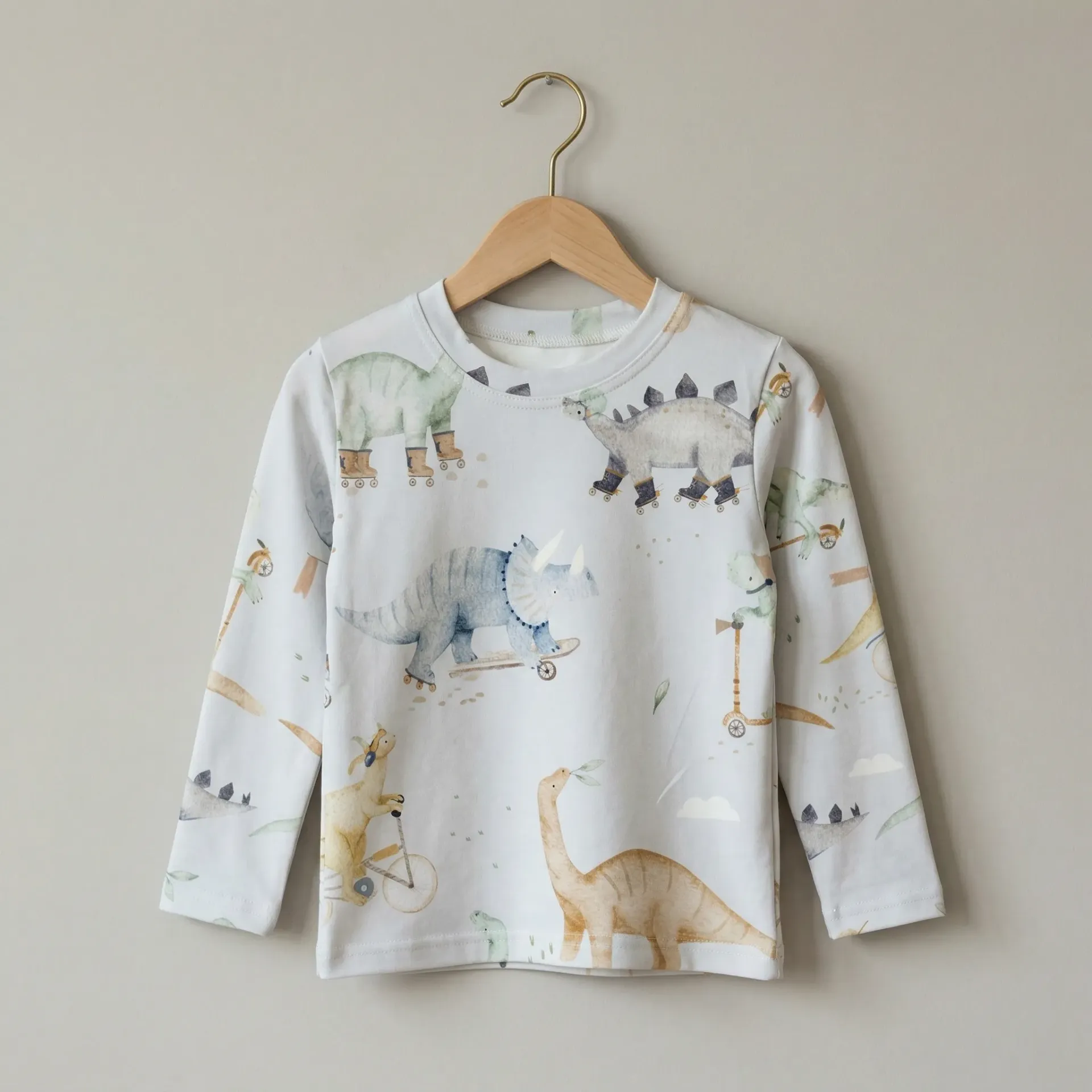 Kinder longsleeve met dino print – licht beige