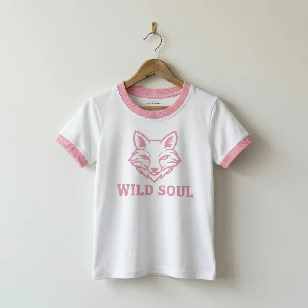 White Women’s T-shirt with Pink Fox Print – Wild Soul