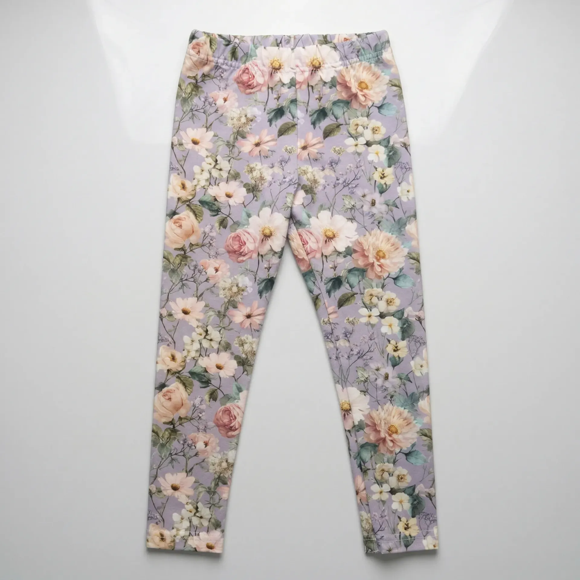 Legginsy dziewczęce w kwiaty – liliowe