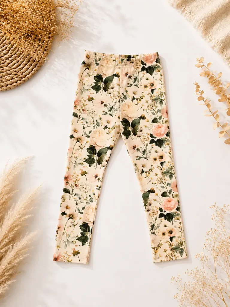 Meisjes leggings met bloemenprint – beige / groen
