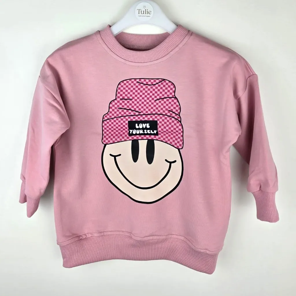 Roze Kinder Sweater met Smiley – Love Yourself
