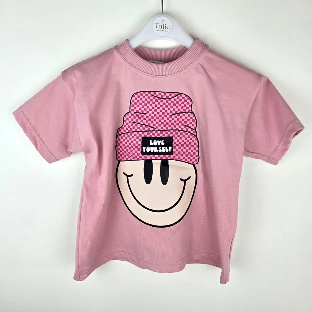 Pink Oversized Kids T-shirt with Smiley – Love Yourself