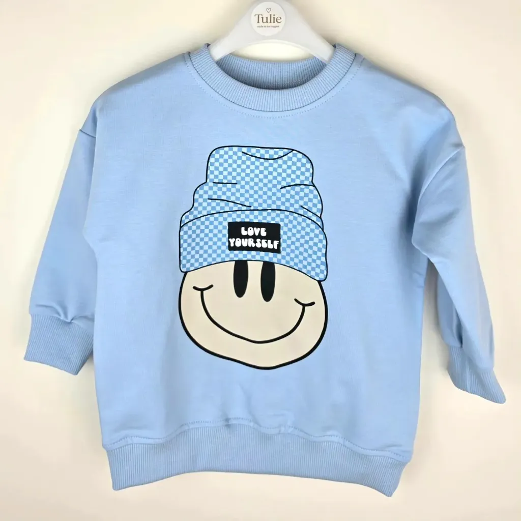 Blauwe Kinder Sweater met Smiley – Love Yourself