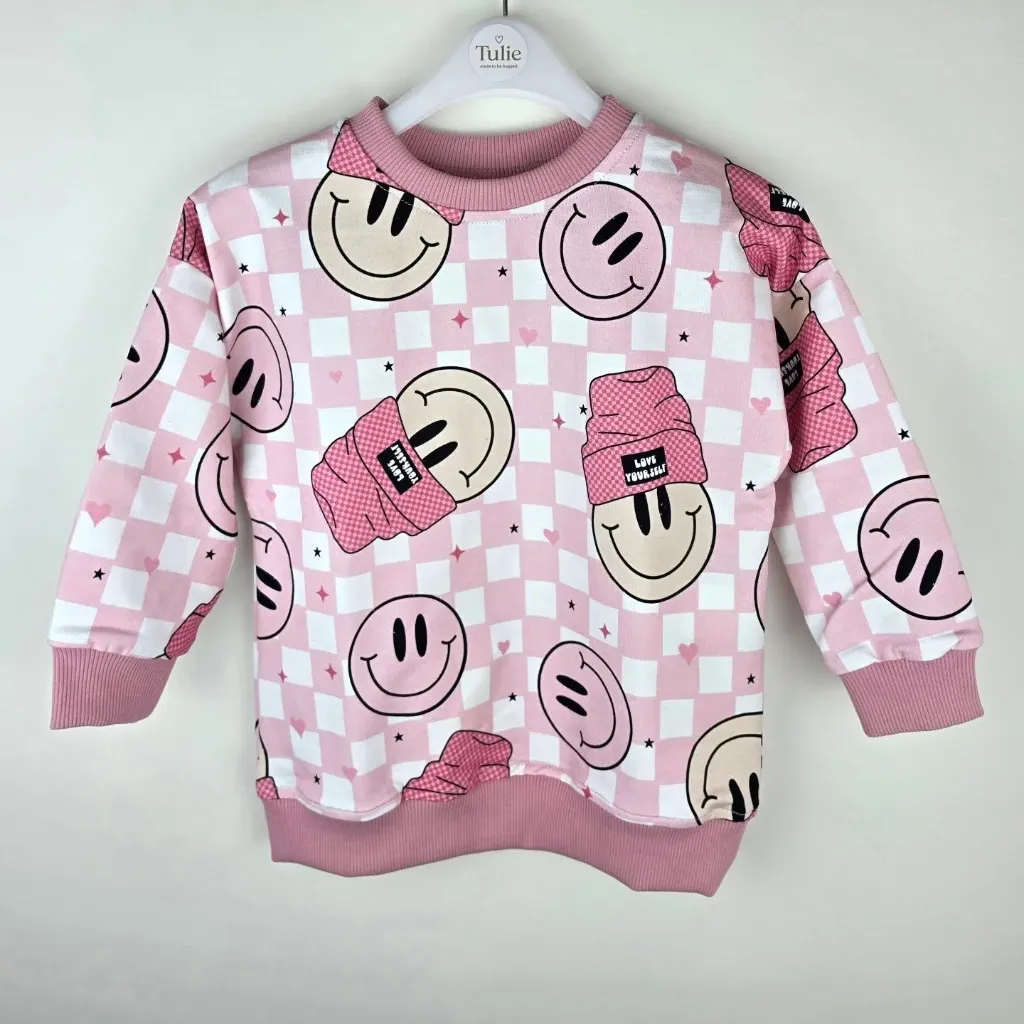 Różowa bluza dziecięca Smiley all-over bawełna