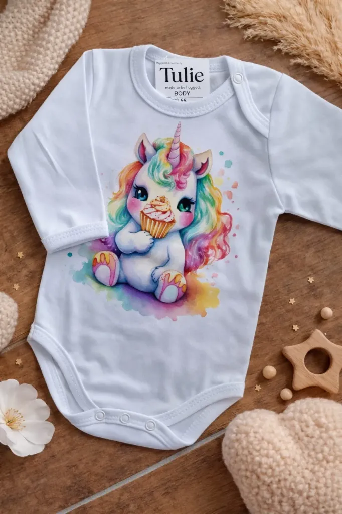 Baby bodysuit with unicorn print cotton – girls (56)