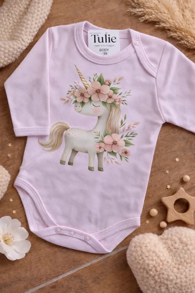 Roze baby romper met unicorn bloemen print katoen – meisjes