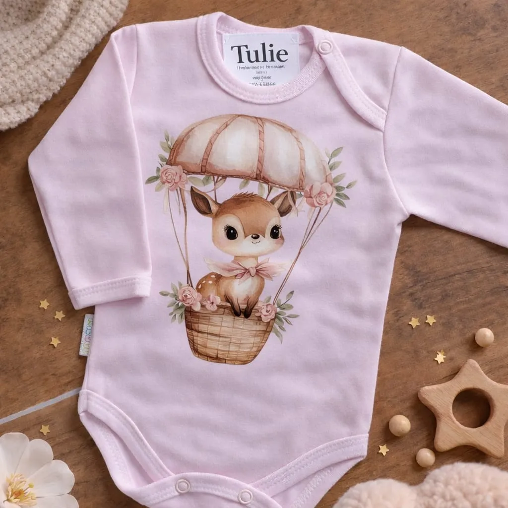 Roze baby romper met hertje ballon print 100% katoen – meisjes