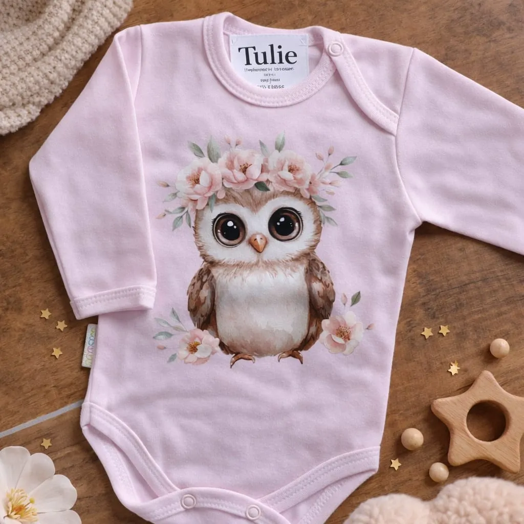Roze baby romper met uil bloemen print katoen – meisjes