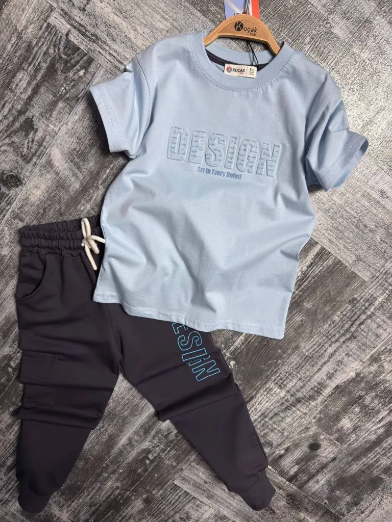 Jongens jogging set blauw met print (122/128)